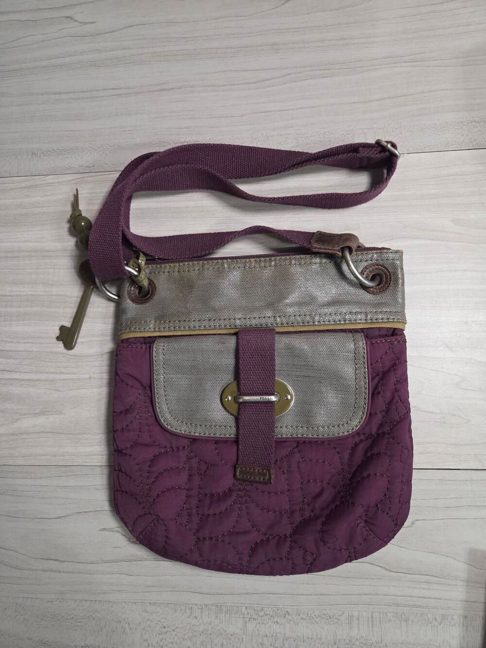 Fossil Key-Per Quilted Crossbody Bag | Purple & Grey
